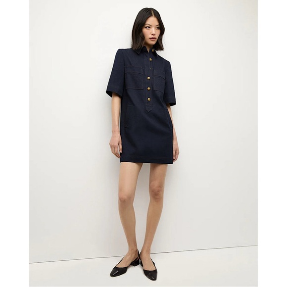 Veronica‎ Beard KOULIS DENIM Mini DRESS gold buttons 12 - Picture 3 of 8
